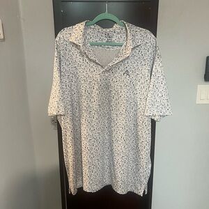 Rhoback Men's White Polo with Navy Micro Print